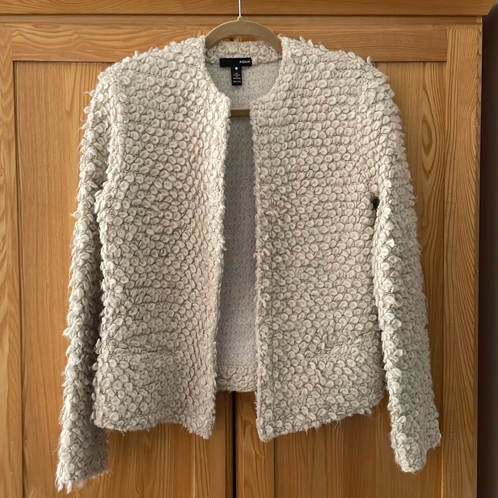 Aqua Bloomingdale’s Distressed Wool Teddy Structured Cardigan Jacket